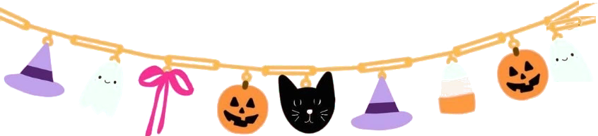 Guirnalda de dijes de Halloween con brujita, fantasmas y calabazas